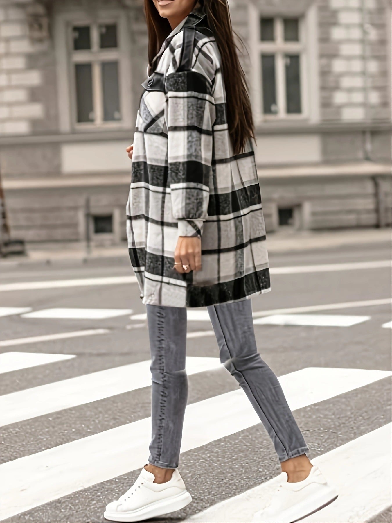 Women's Autumn & Winter Long-Sleeved Plaid Shirt with Suit Collar