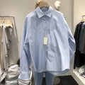 Women's Button-Down Striped Shirt - Long Sleeve, Loose Fit with Slim Silhouette