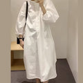 French Spring Puff Sleeve Shirt Dress - Casual Fit with Stand Collar Elegance