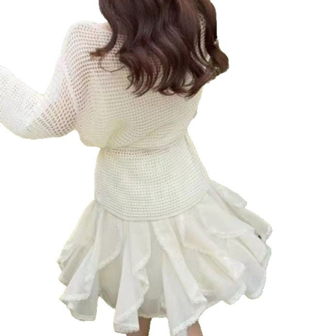 One-Shoulder Hollow Knitted Sweater - Women's Early Spring Sun Protection Blouse