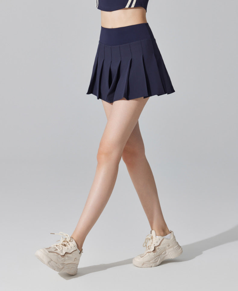 Women's Yoga Running Skirt - Pleated Sports Skirt, Quick-Dry, Anti-Light, Fake Two-Piece Design