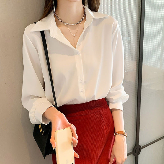 Women's Spring White Shirt - Niche Layered Loose-Fit Trendy Top