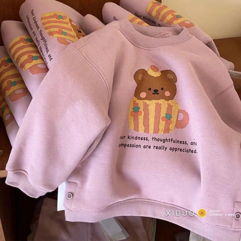 Cute Cartoon Soft-Lined Kids Sweatshirt for Cozy Autumn and Winter