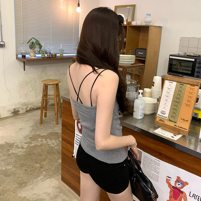 Women's Halter Neck Color Block Lace-Up Sleeveless Fake Two-Piece Vest Top