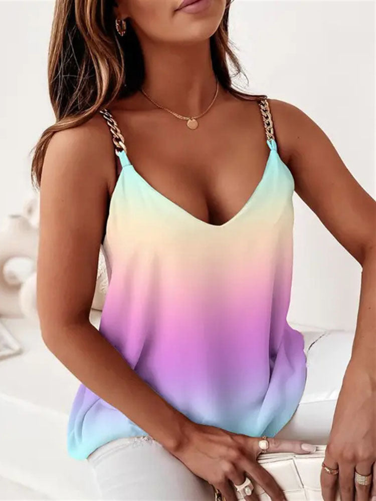 Women's Summer Simple Sleeveless Chain Strap Printed Vest Top - Chic & Lightweight Tank