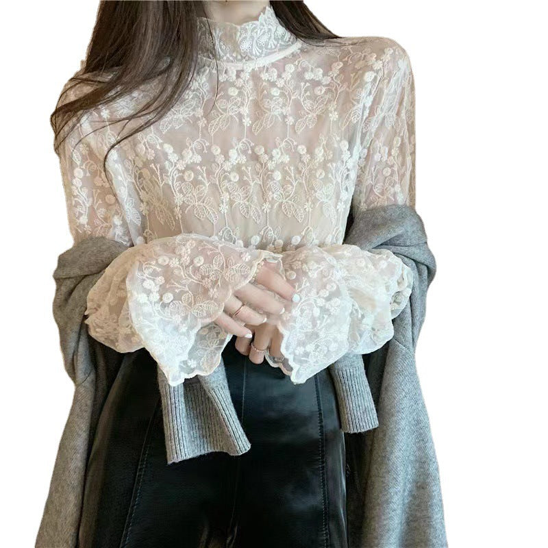 Fairy-Inspired Lace Mesh Bottoming Shirt - Elegant Spring & Autumn Edition