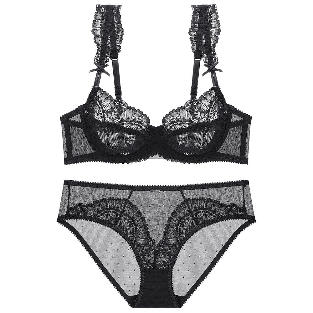Women’s Lace Underwear Set – Large Size Thin Transparent Bra for Big Bust
