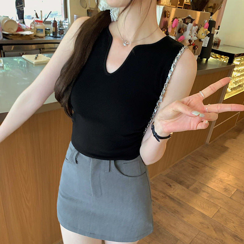 Women's Sleeveless Knitted Vest - Waist Pleated High-End Summer Fashion Top