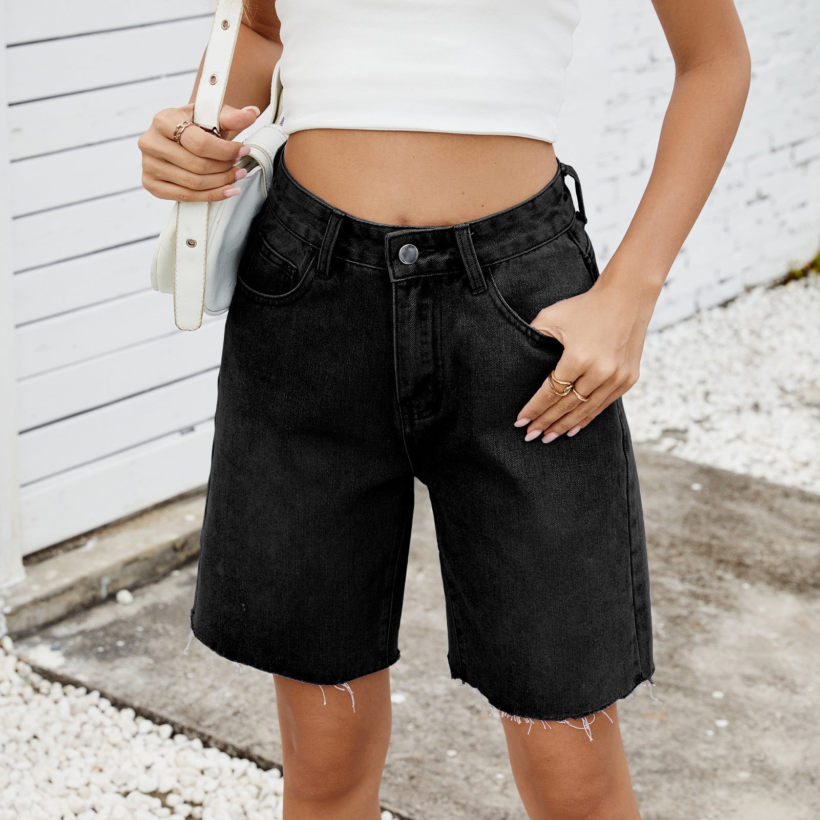 New Washed Straight-Leg Casual Edge Denim Shorts for Women - Trendy Summer Street Style