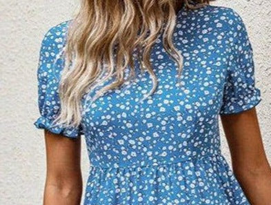 Women's Printed Round Neck Short-Sleeve Dress