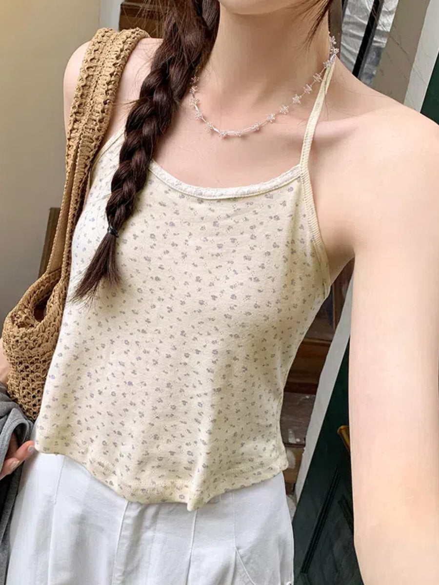 Women's High-End Floral Halter Lace-Up Camisole - Small Fresh Summer Vest