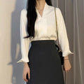 Women's White V-Neck Professional Shirt - Spring/Autumn Edition