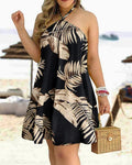 Summer Off-Shoulder Halter Neck Tie Loose Dress for Women – Casual Boho Beach Sundress