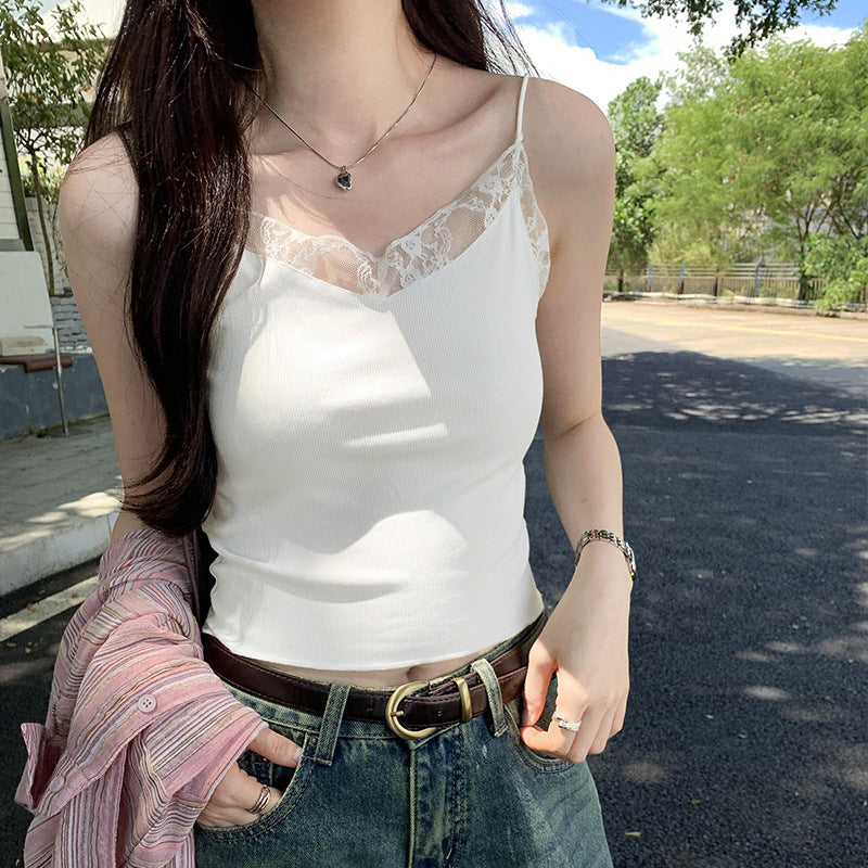 Women's Exquisite Lace Stitching Sling Top - Elegant Summer Outerwear