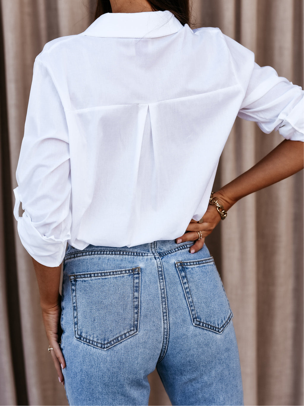 Women's Simple Long-Sleeved V-Neck Button-Down Shirt