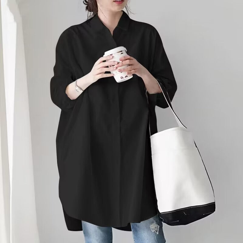 Loose Mid-Length Casual Shirt - Long-Sleeved, All-Match Plus Size Women's Top