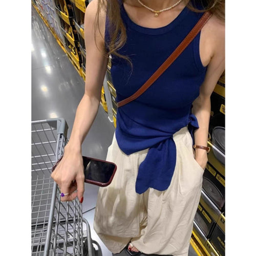 Chic Summer Temperament Knitted Vest with Suspenders - Sleeveless Inner Top with Irregular Waist & Side Slits