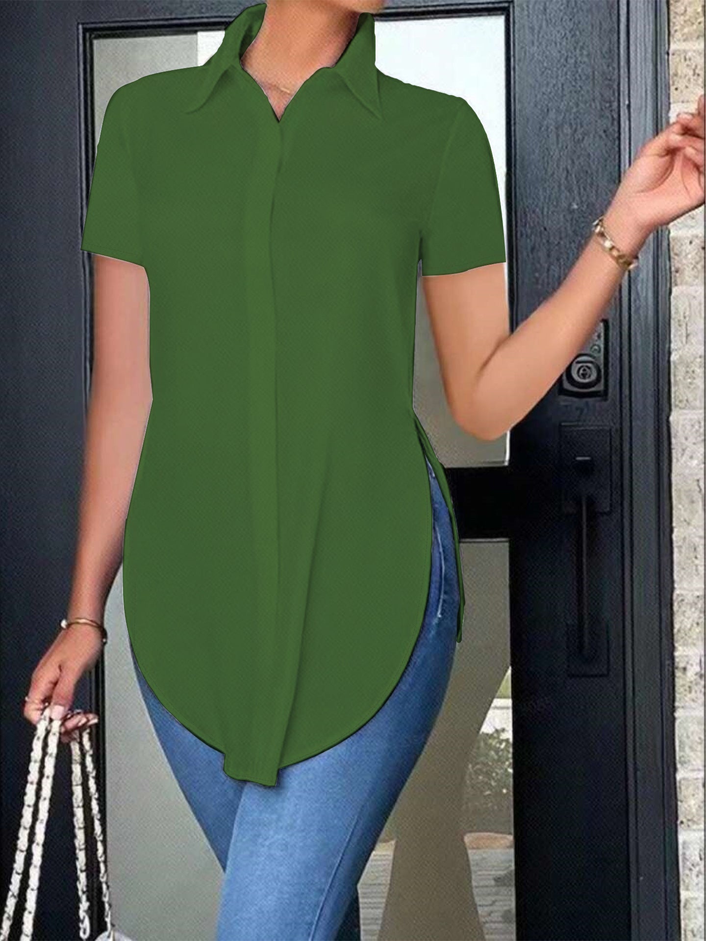 Women's Summer Fashion Simple Polo Collar Shirt
