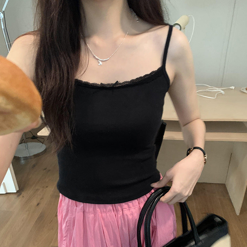 Women's White Lace Splicing Camisole - Slim Fit Sleeveless Small Vest Top