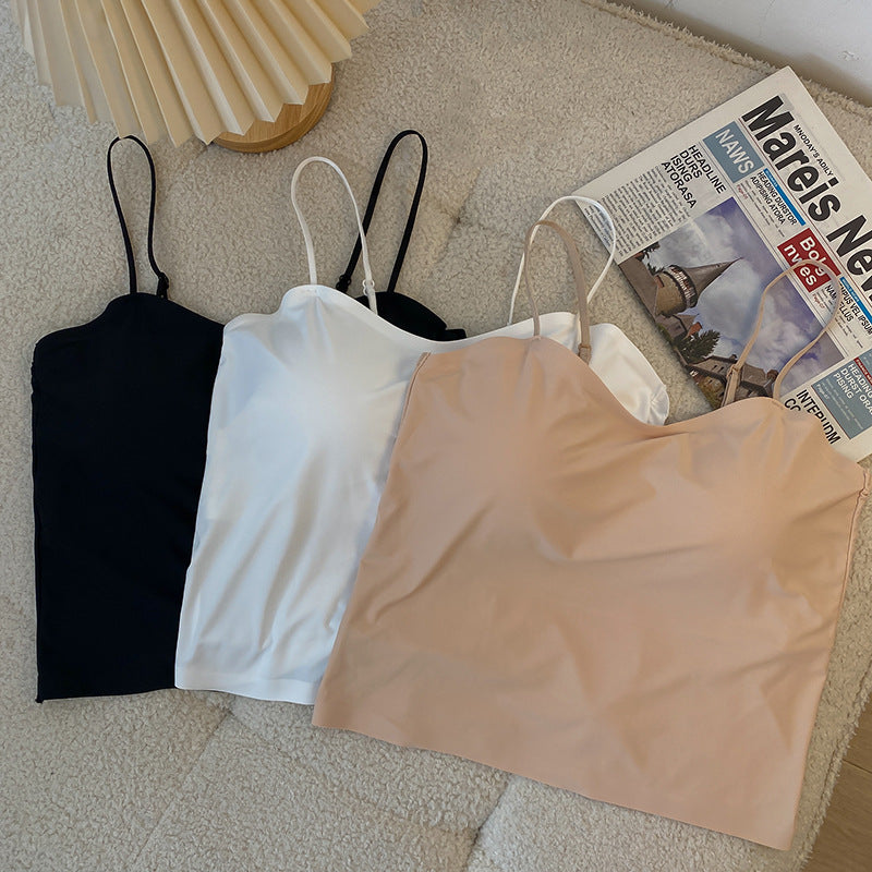 Seamless Ice Silk Camisole Vest with Fixed Cup - Elegant Back Design