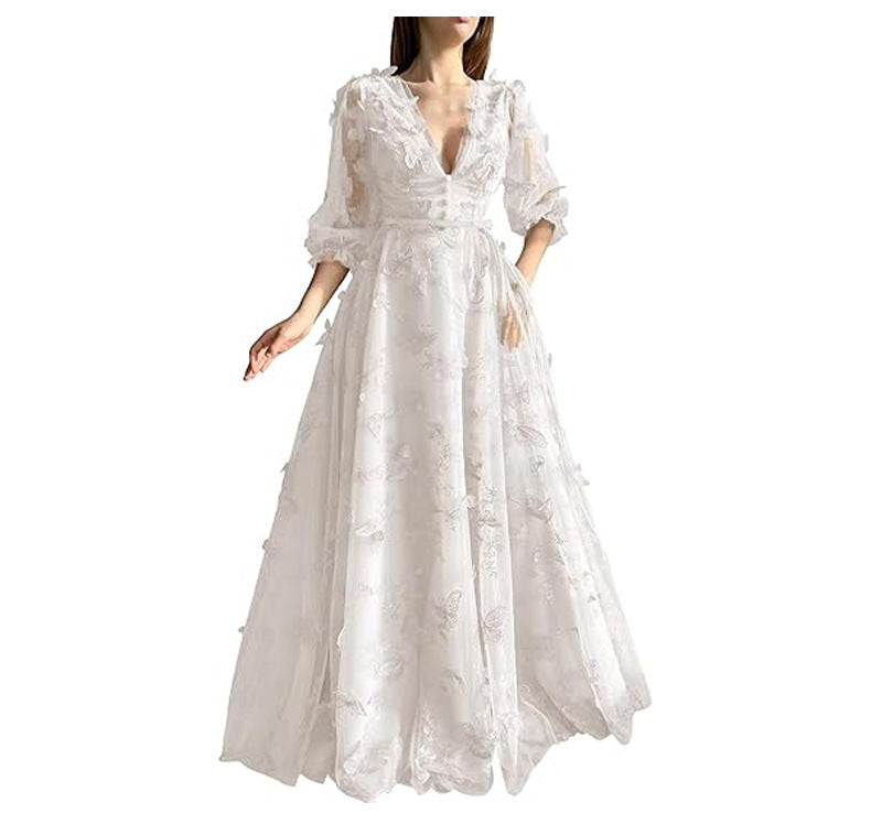 Luxury French Green Evening Dress for Women – Elegant Niche Banquet Gown, High-End Birthday Host Dress