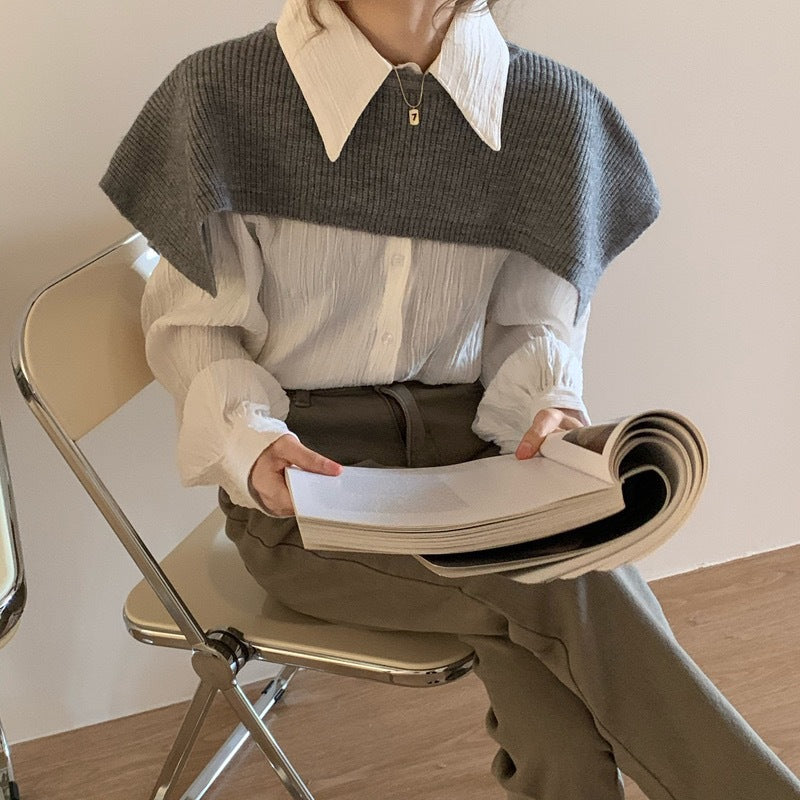 Textured Puff Sleeve Long-Sleeved Shirt - Loose Fit, Commuting Chic Style