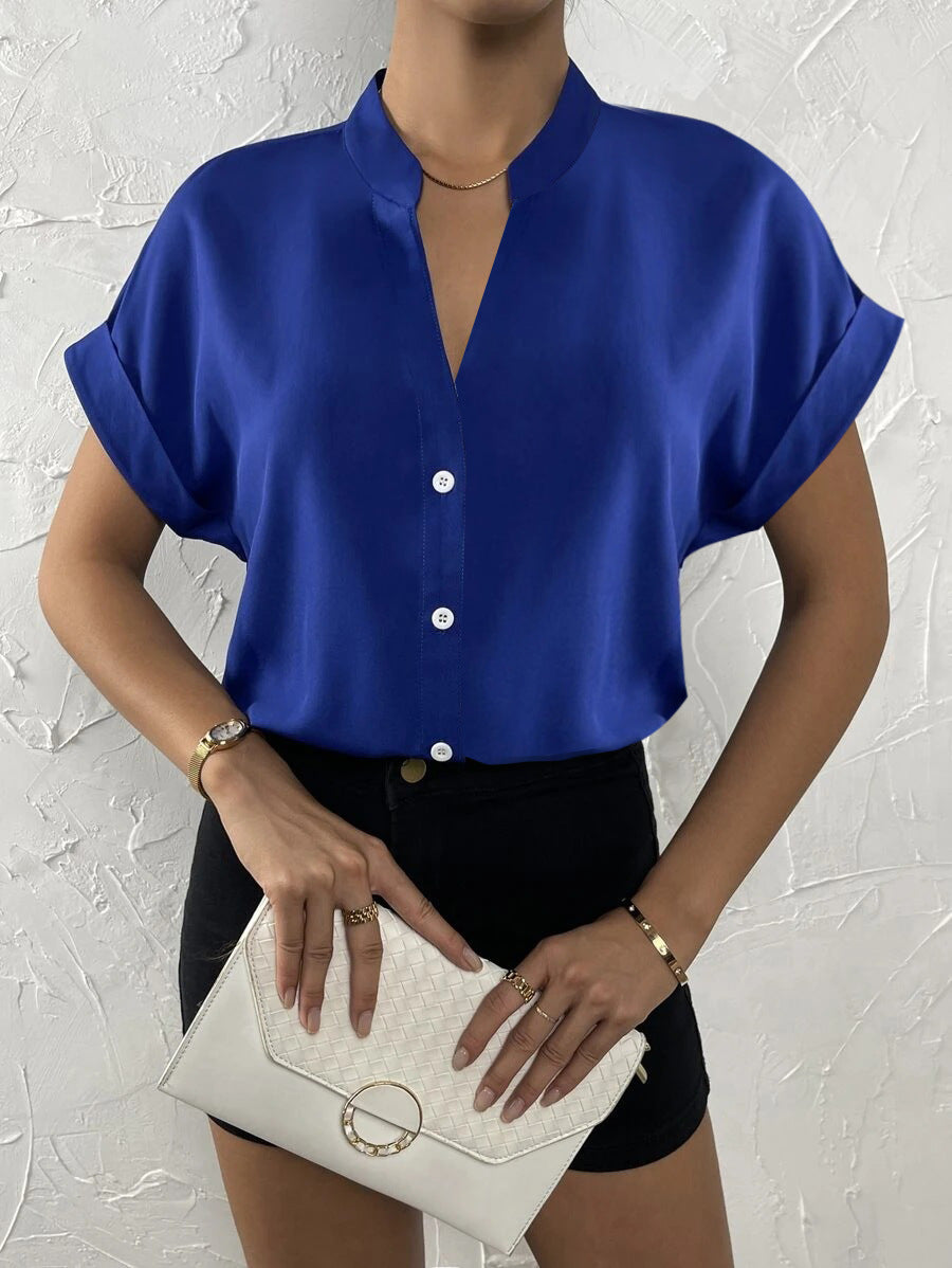 Women's Summer V-Neck Blouse - Lightweight Simple Short Sleeve Shirt for Everyday Wear