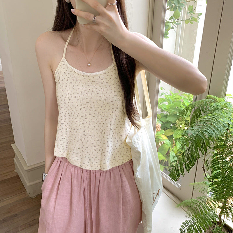 Women's High-End Floral Halter Lace-Up Camisole - Small Fresh Summer Vest