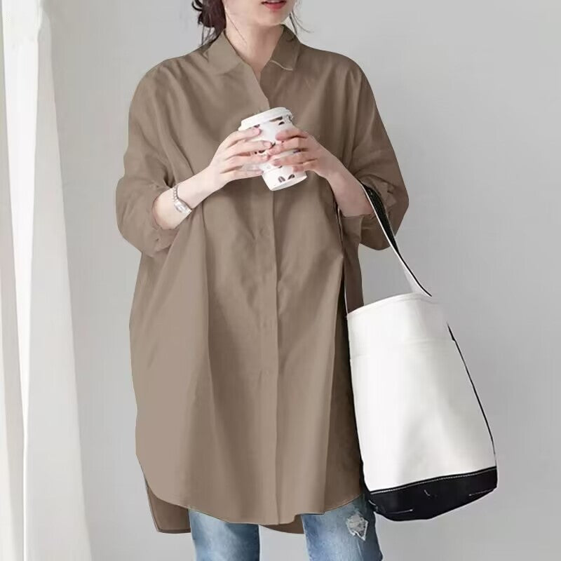 Loose Mid-Length Casual Shirt - Long-Sleeved, All-Match Plus Size Women's Top