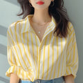 Women's Early Spring Vertical Striped Shirt - Long Sleeve Lightweight Casual Blouse