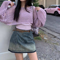 Women's Short Hollow Knit Sweater Top - Lightweight Two-Piece Style Suit for Spring & Autumn