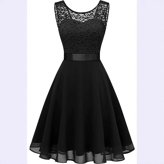 2025 New Women's Lace V-Neck A-Line Dress – Short, Slimming, Elegant Daily Wear