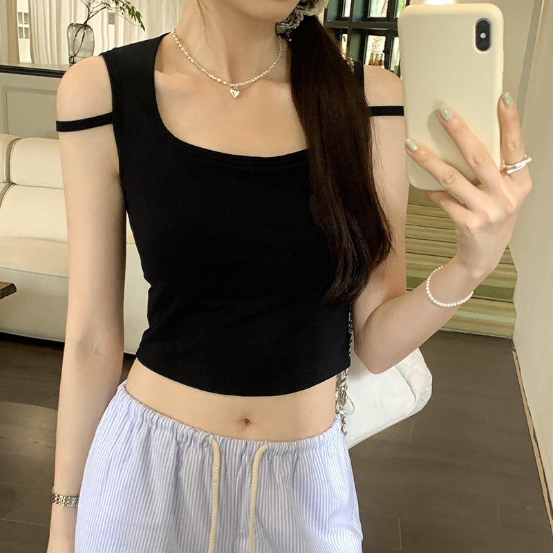 Women's White Sleeveless Vest with Chest Pads - High-End Summer Fashion Top