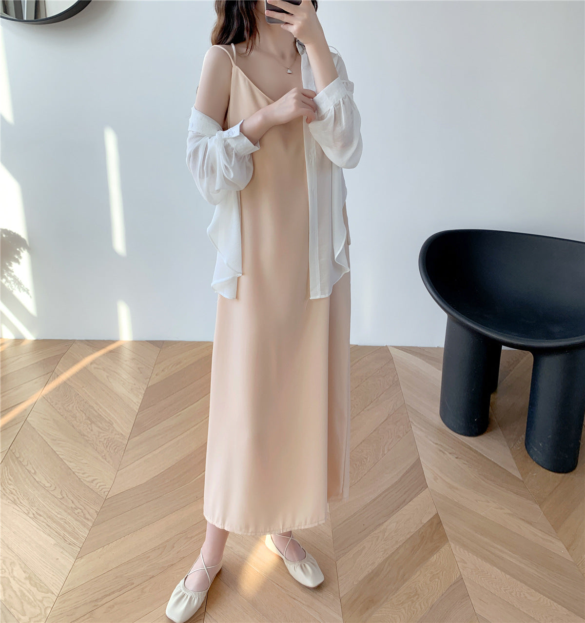 2025 Summer Trend - Women's Black Suspender Chiffon Layered Skirt Dress