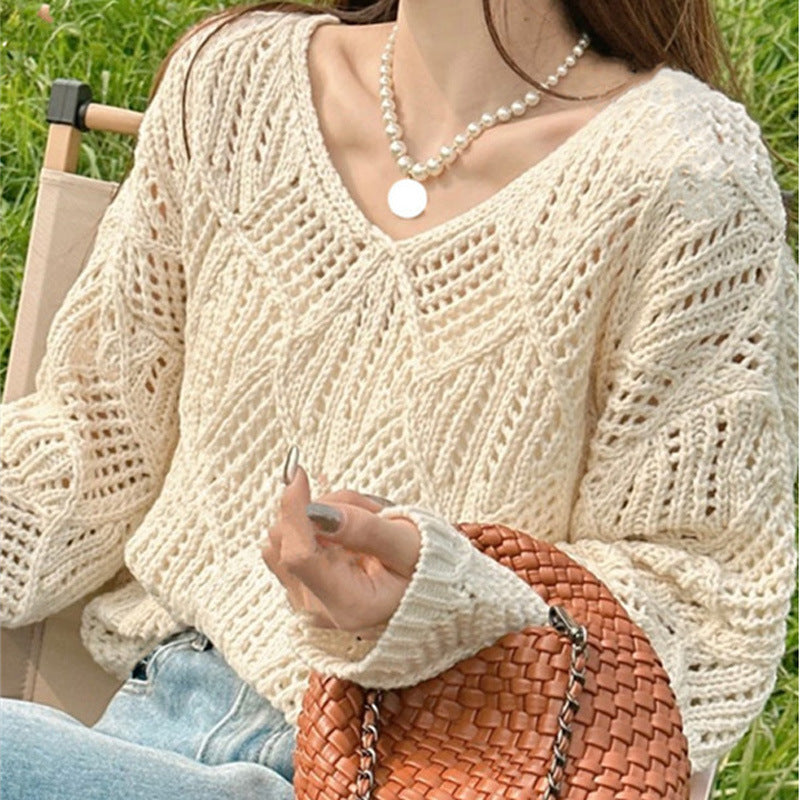 Women's Solid Color Diamond Pattern Blouse - Lightweight Lazy Style Sunscreen Layer for Spring, Summer