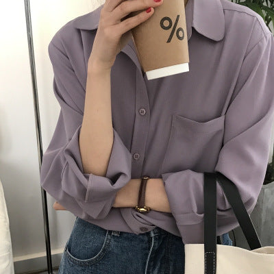 Spring & Autumn Casual Taro Purple Long-Sleeved Shirt - Soft, Stylish, and Effortlessly Cool