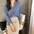 Gentle Style V-Neck Blouse - Elegant Long-Sleeve Top for Spring & Autumn