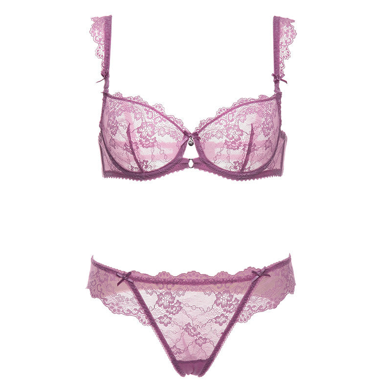 women's summer stock steel ring ultra-thin breathable large size bra set