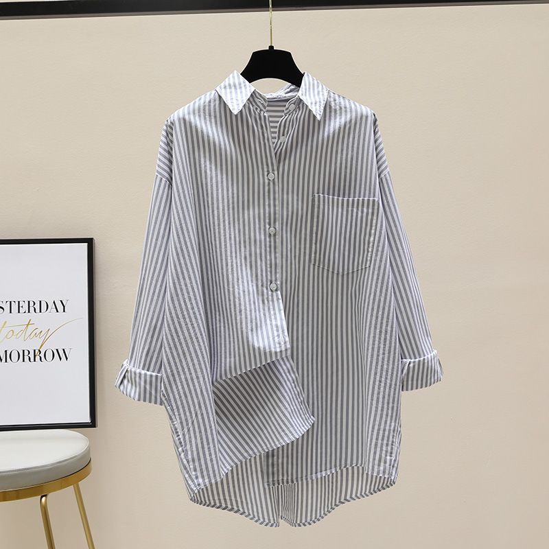 Women's Mid-Length Vertical Striped Shirt - Effortless Style with a Classic Twist