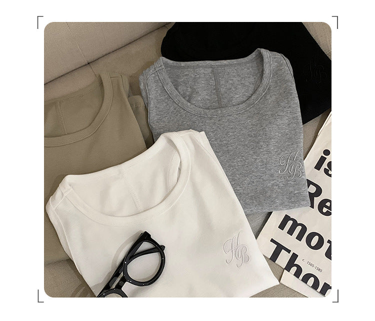 Women's High-End Embroidered Slim Fit Sports Vest - Summer Sleeveless Inner & Outer Top