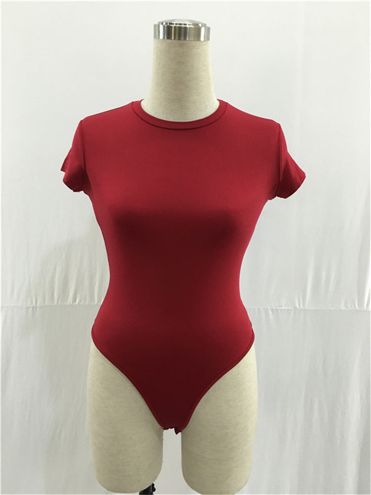 Women's Short Sleeve Bodysuit - Fitted Stretchy One-Piece Top, Snap Closure, Casual or Dressy Look