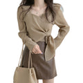 2025 Square Collar Bubble Sleeve Slim Fit Shirt with Straps - Elegant Spring & Autumn Top for Women