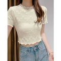 Women's Ice Silk Lace Bottoming Shirt - Summer Chic Mesh Short Sleeve Top with Inner Suspender, Lightweight Gauze T-Shir