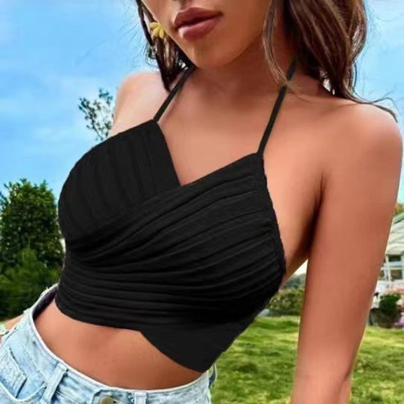 2025 Summer Women's Cross-Strap Halter Top - Trendy Open-Back Sleeveless Design for Casual & Beachwear