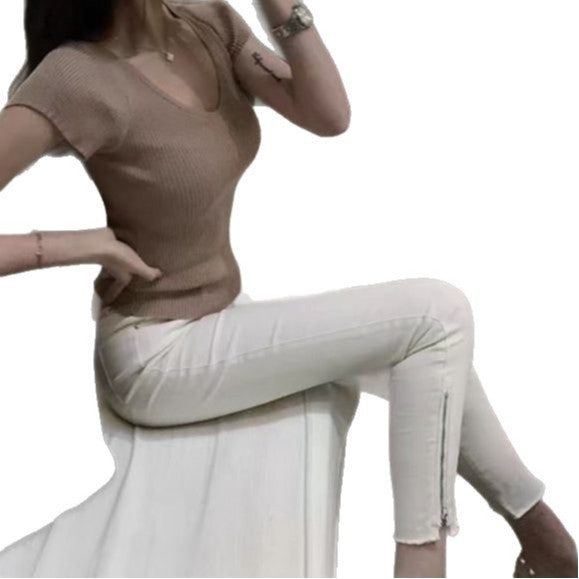 Pure Desire Style V-Neck Short-Sleeved Knitted T-Shirt - Effortless Chic, Everyday Comfort