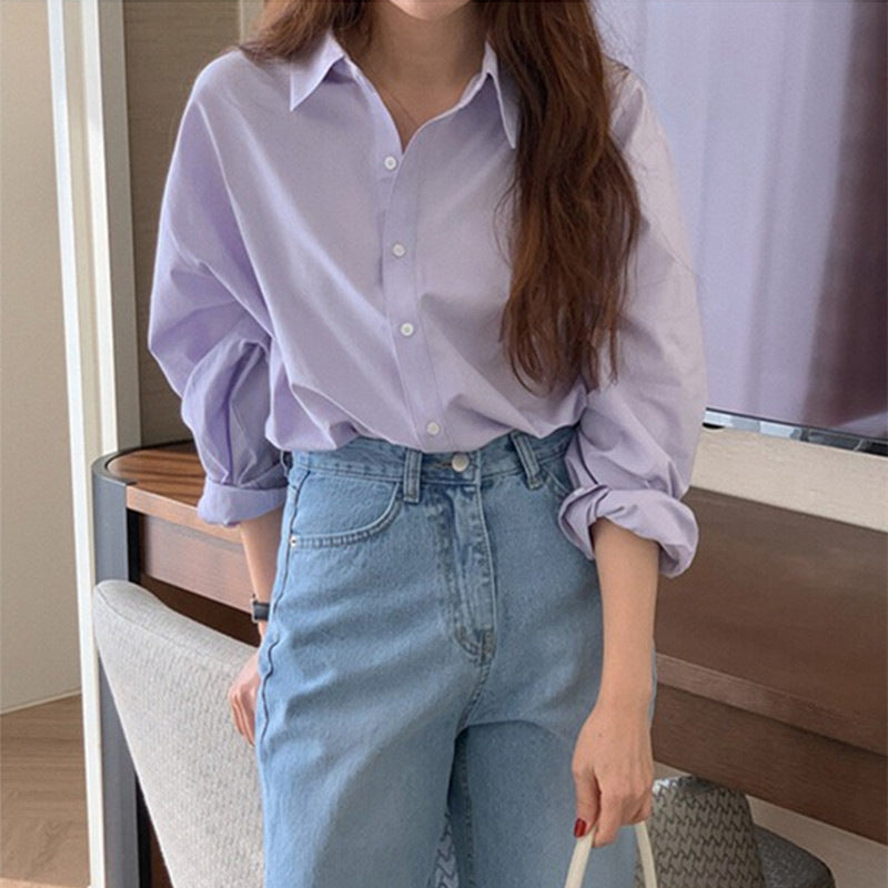 Purple French-Inspired Shirt - Elegant Spring & Autumn Essential