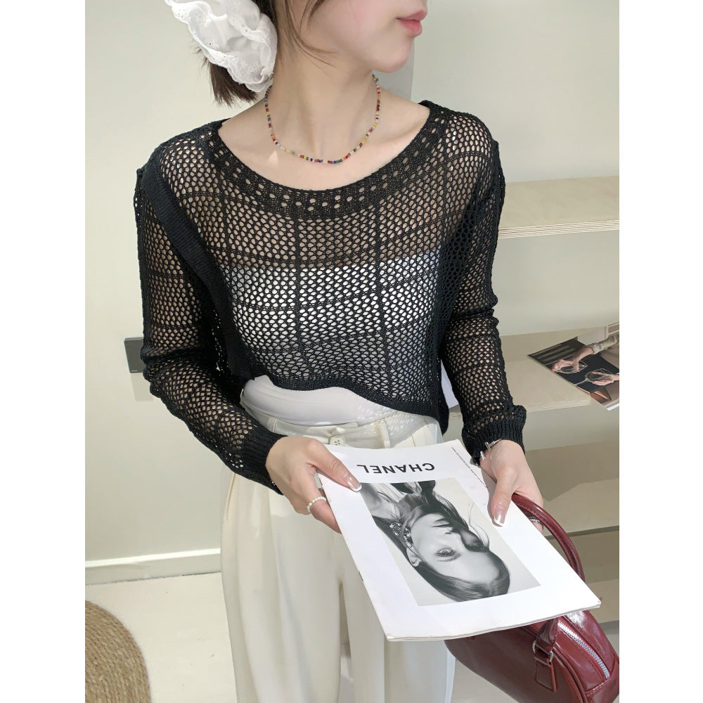 2025 New Women's Irregular Knit Cardigan - Hollow Out Long-Sleeve Sweater for Spring & Autumn