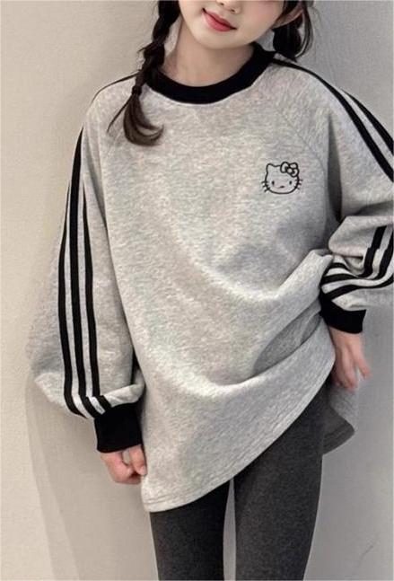 Girls Color Block Round Neck Sweatshirt