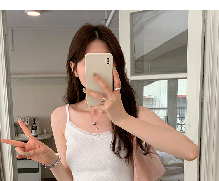 Women's Sweet Peach Heart Lace Camisole - Summer Jacquard Bowknot Outerwear Top