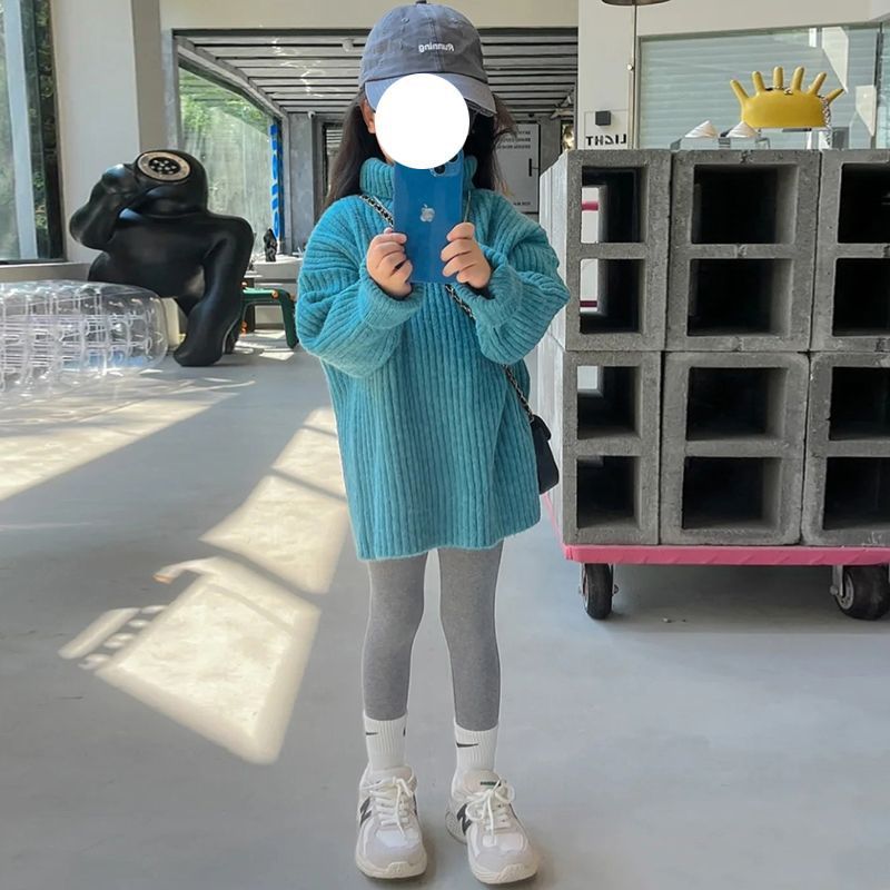 Girls Loose Thick Turtleneck Knit Top